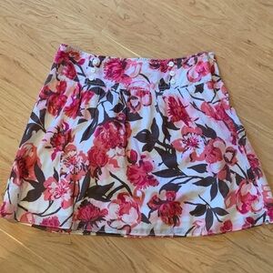 LOFT Pink Floral Cotton-Blend Mini Skirt